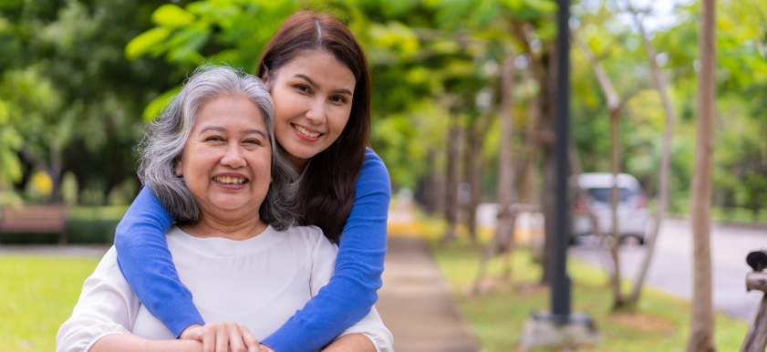 Daughter and mother caregiving